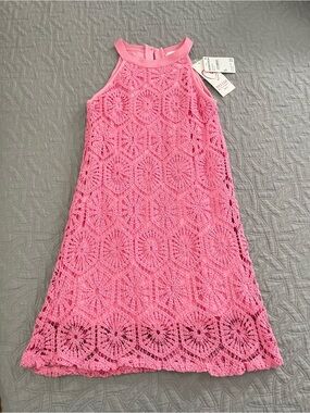 Design History Girl’s NWT Crochet Knit Sundress Halter Neckline Pink Size M